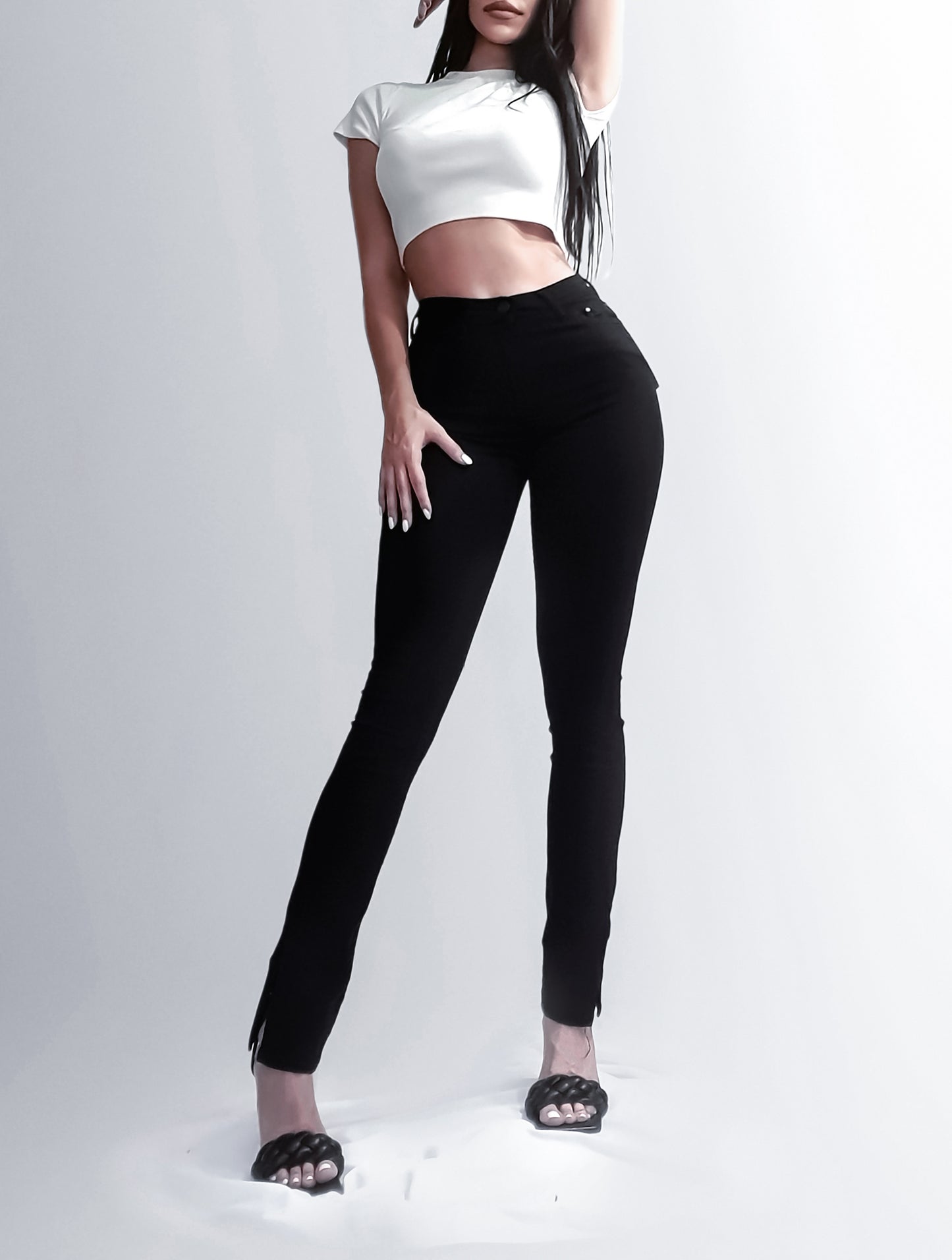 Medium Waist Skinny Ankle Split Jeans In Black