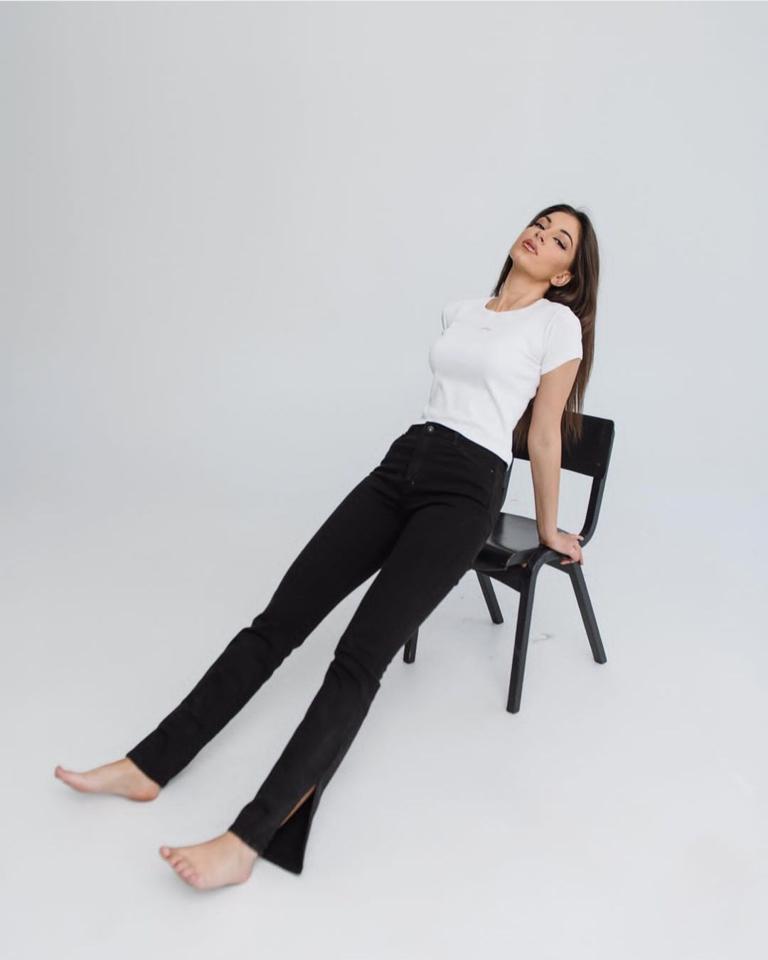 Medium Waist Skinny Ankle Split Jeans In Black