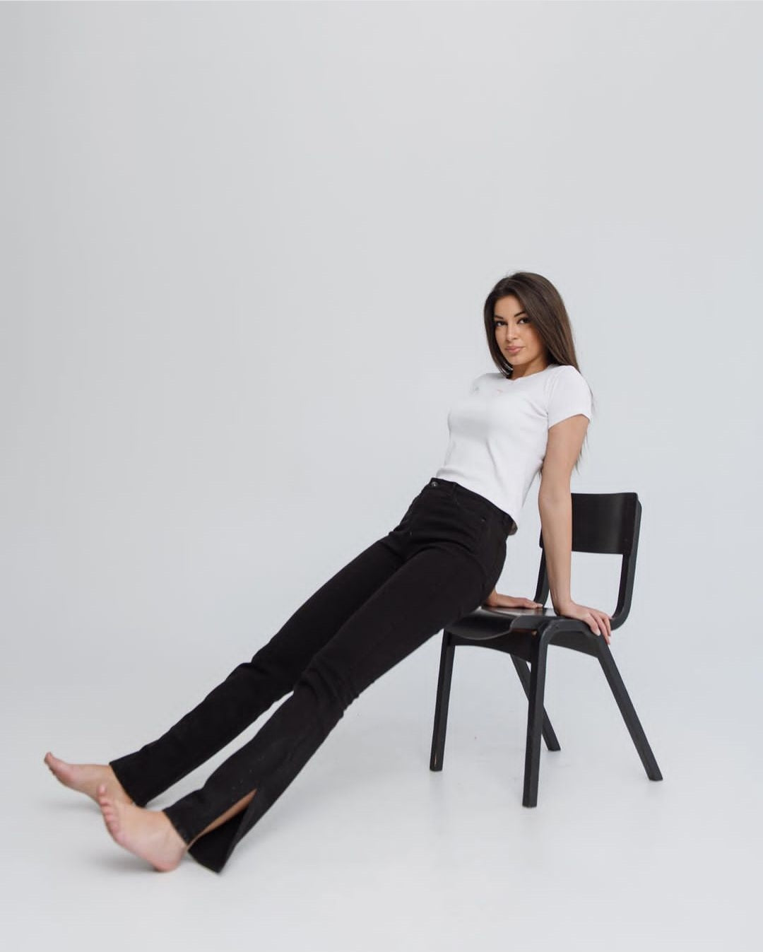 Medium Waist Skinny Ankle Split Jeans In Black