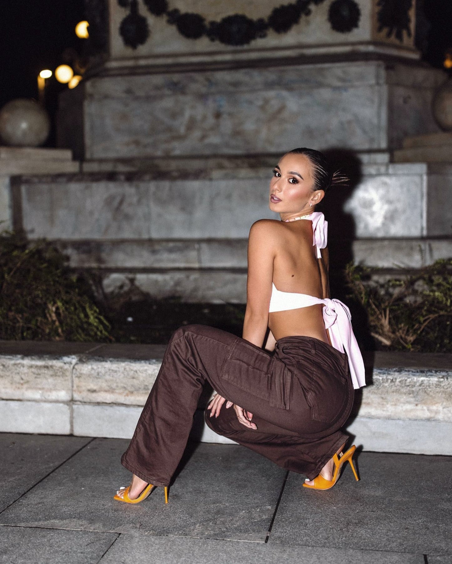 High Waist Cargo Straight Leg Jeans In Chocolate Brown