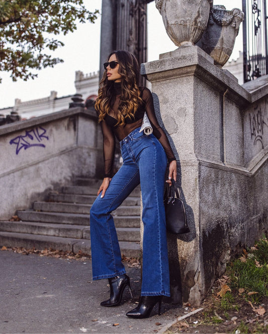 High Waist Intense Blue Flare Jeans