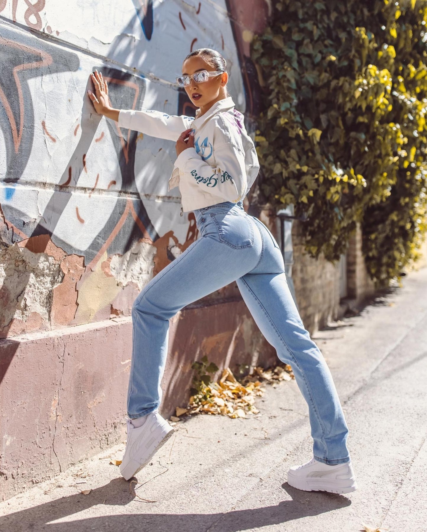 High Waist Straight Leg Jeans In Baby Blue