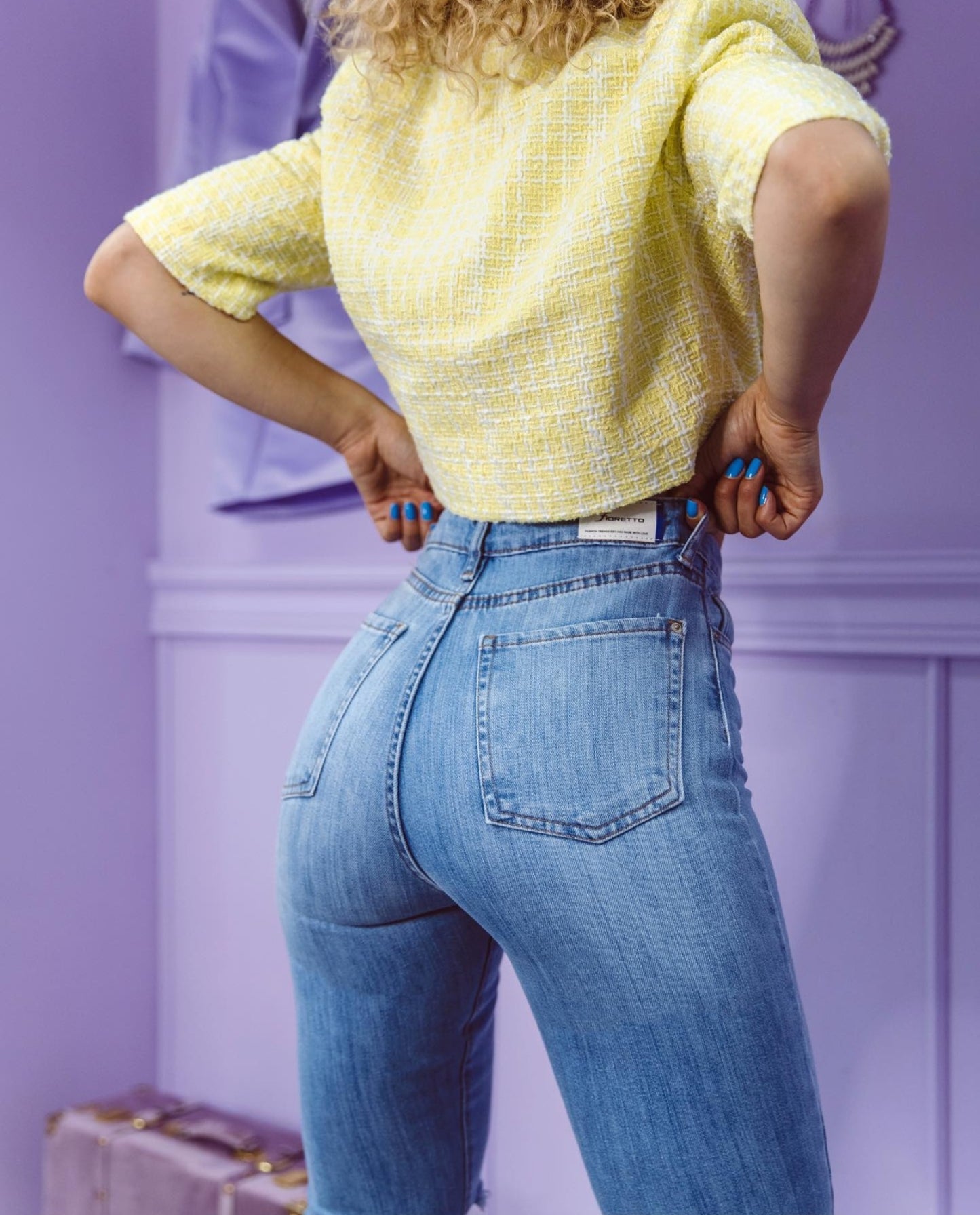 High Waist Ankle Lace-Up Detail Jeans In Light Washed Blue