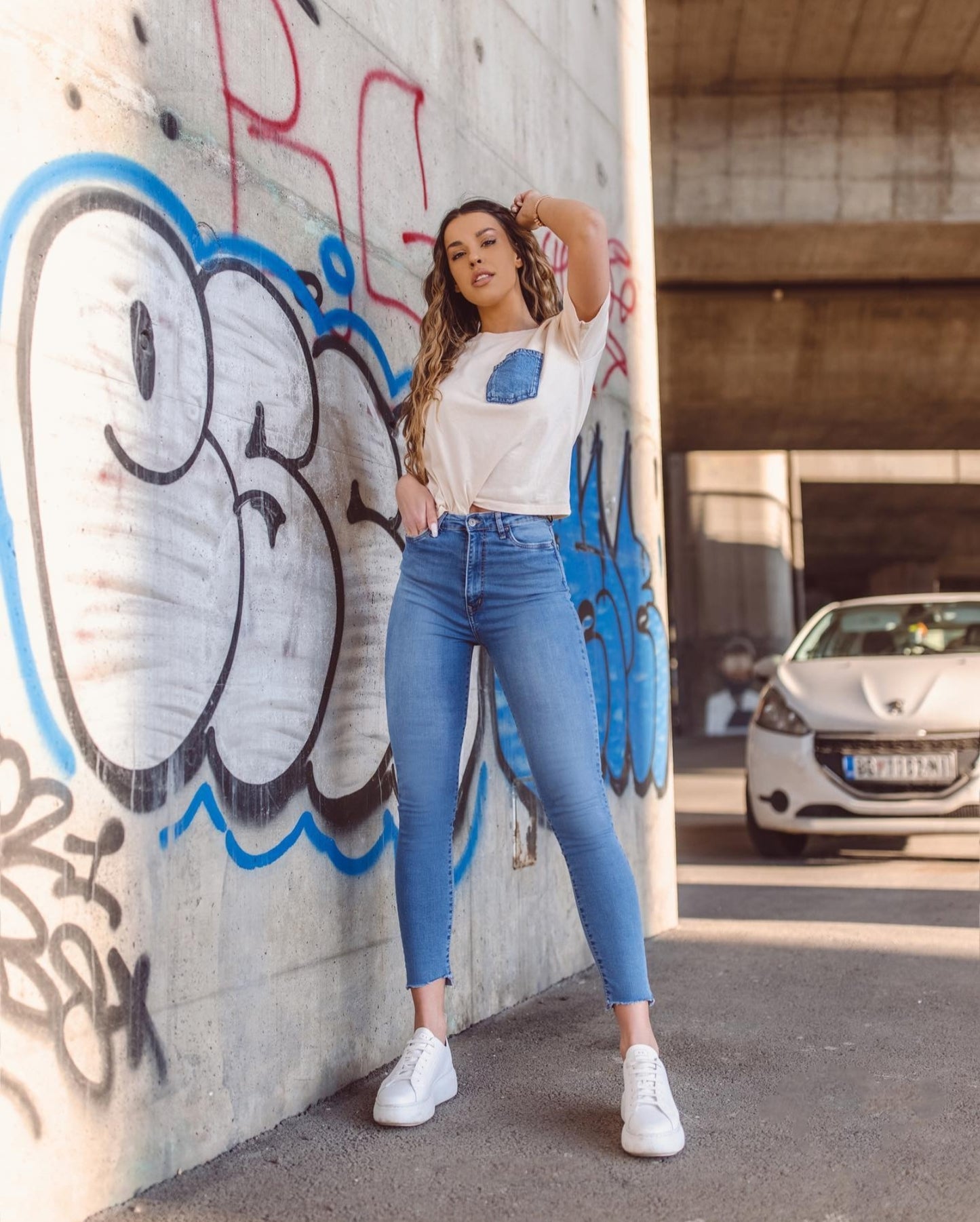High Waist Skinny Jeans In Medium Blue