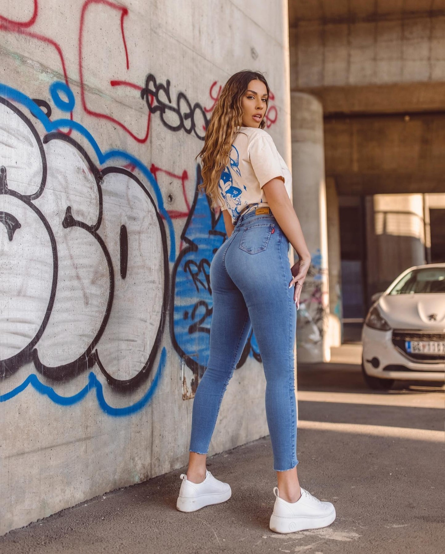 High Waist Skinny Jeans In Medium Blue