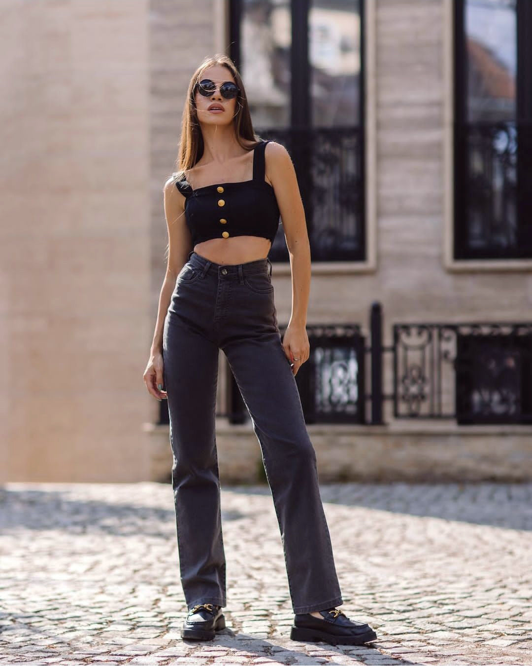 High Waist Straight Leg Jeans In Washed Black