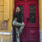 High Waist Cargo Straight Leg Jeans In Olive Green